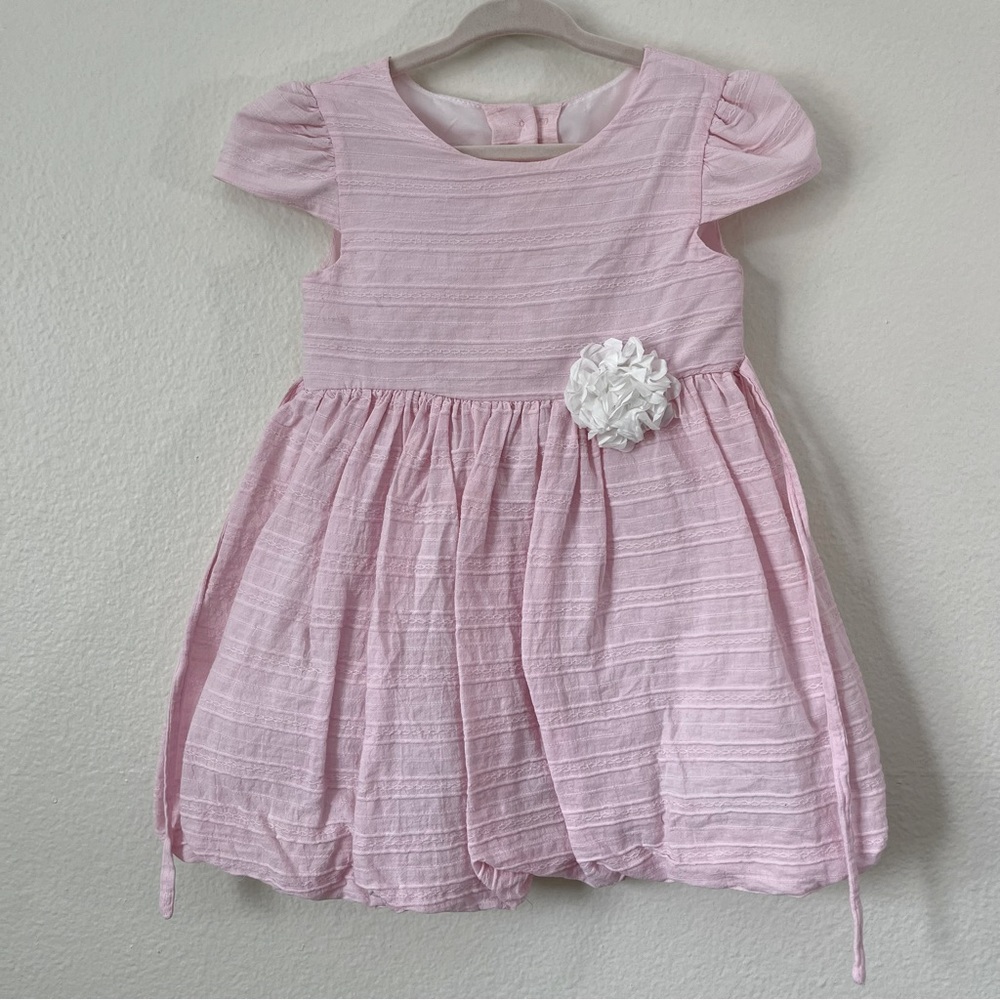La Princess Baby Girl Pink With White Flower Short Sleeve Dress in Size 24m